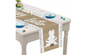 Easter Table Runner with 3D Bunny Rustic Burlap Happy Easter